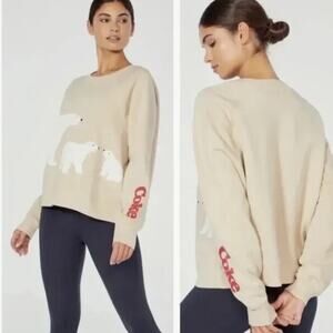 Wildfox Tan Coca Cola Polar Bear Holiday Sweatshirt Sz S NWOT